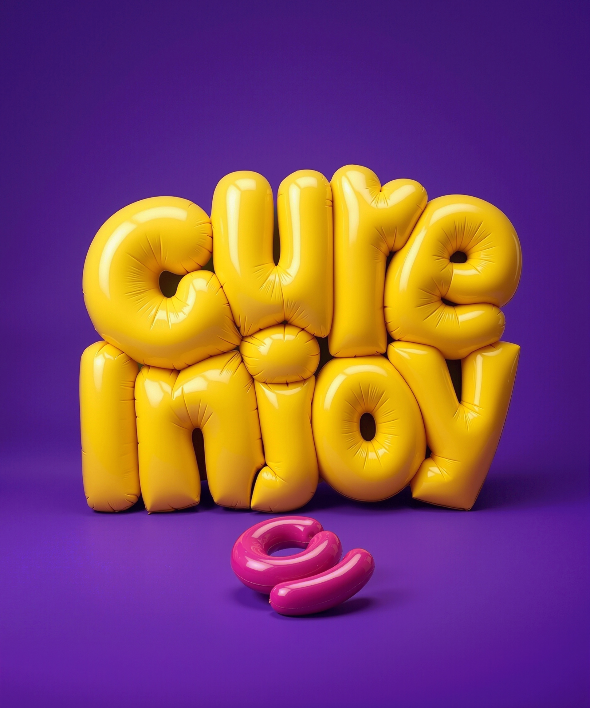 Yellow Cure Injoy balloon lettering on purple